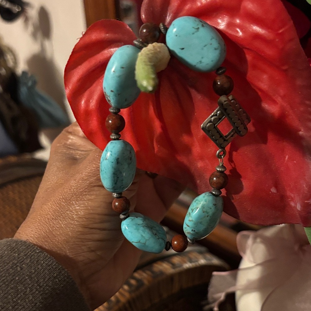 Turquoise and Brown Beaded Bracelet